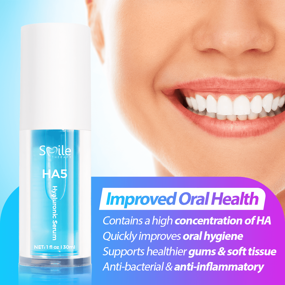 HA5 Hyaluronic Serum: Intense Hydration, Anti-Aging, Gum Soothing, Fragrance-Free for Sensitive Gums DP7