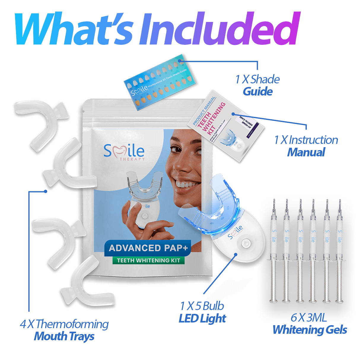 Professional Teeth Whitening Kit with LED Light - Fast Results, Safe for Home Use, Includes Gel & Tray DP7