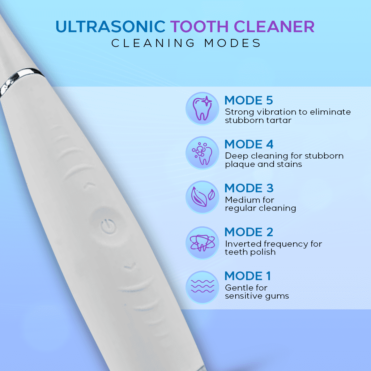 Ultrasonic Tooth Cleaner: High-Frequency Plaque Removal, Safe for Enamel, Rechargeable, Dental Care for Home Use DP7